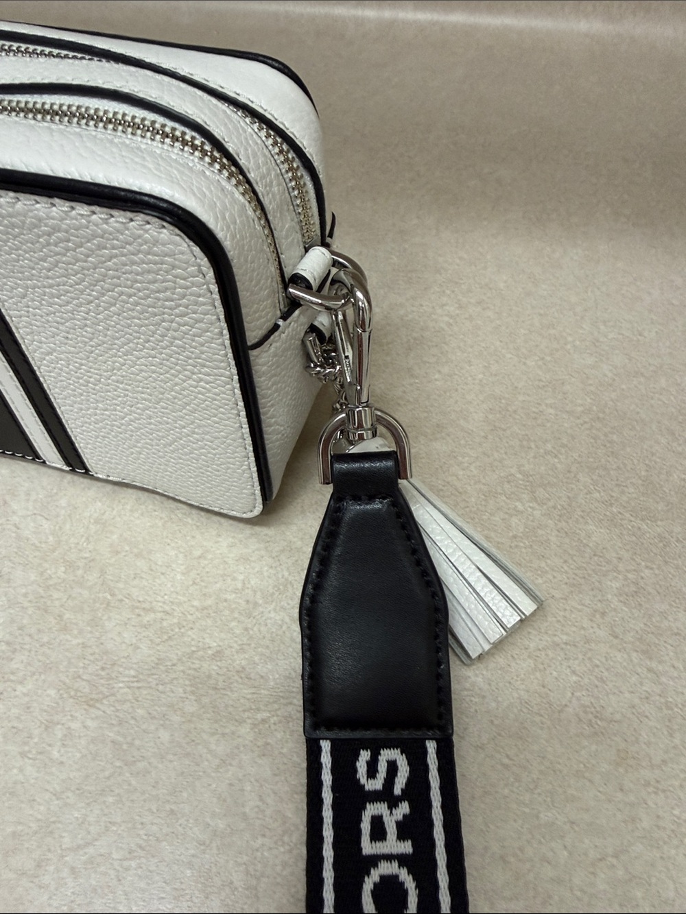 Michael Kors White and Black Stripe Leather Belt Bag - Picture 5 of 10